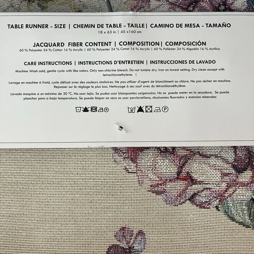 EMME Jacquard Gobelin Tapestry Table Runner 18x63 in Cottage Garden New